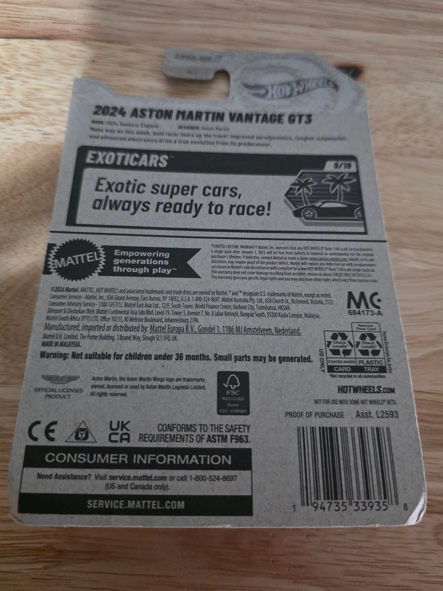 Hot Wheels 2024 Aston Martin Vantage GT3 2026 Mainline Exotics 135/250 New