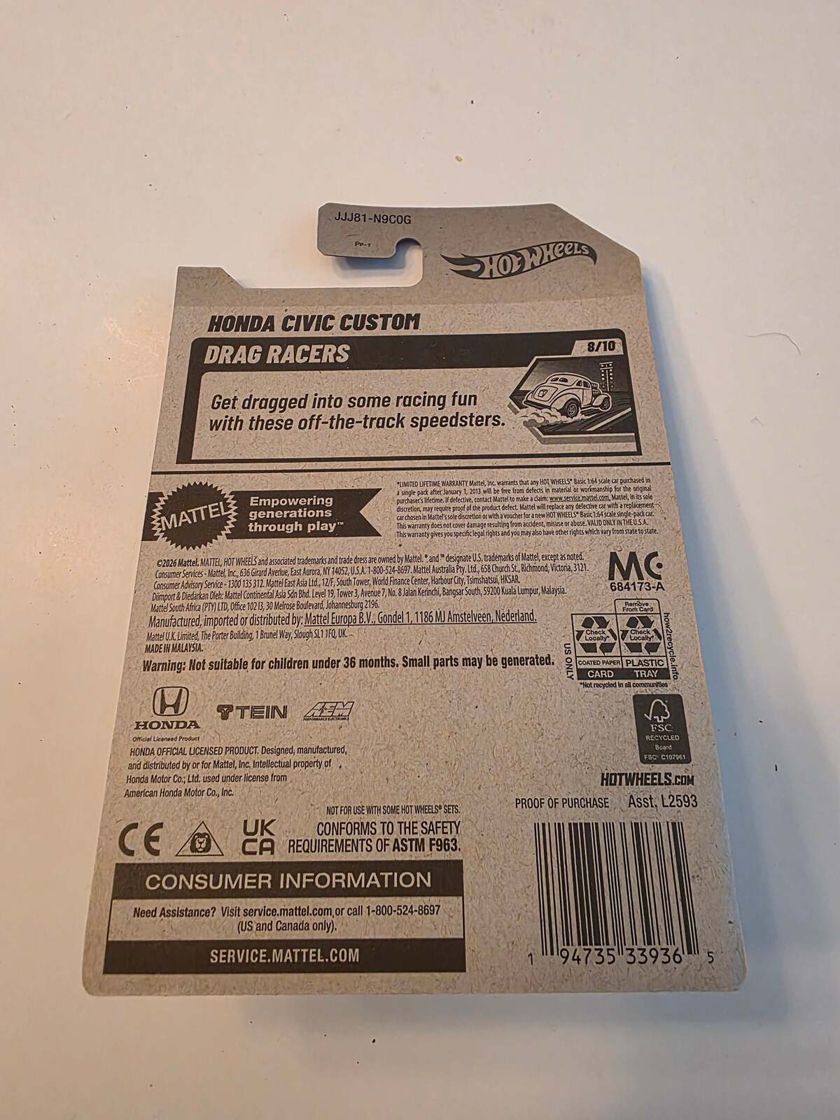 Hot Wheels Honda Civic Custom | Drag Racers 8/10 | 157/250