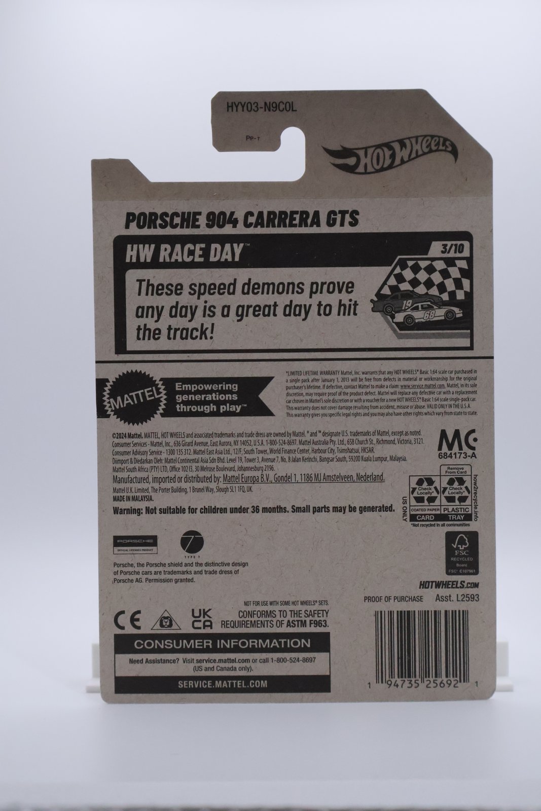 Hot Wheels Porsche 904 Carrera GTS black HW Race Day 1:64 diecast, back of card
