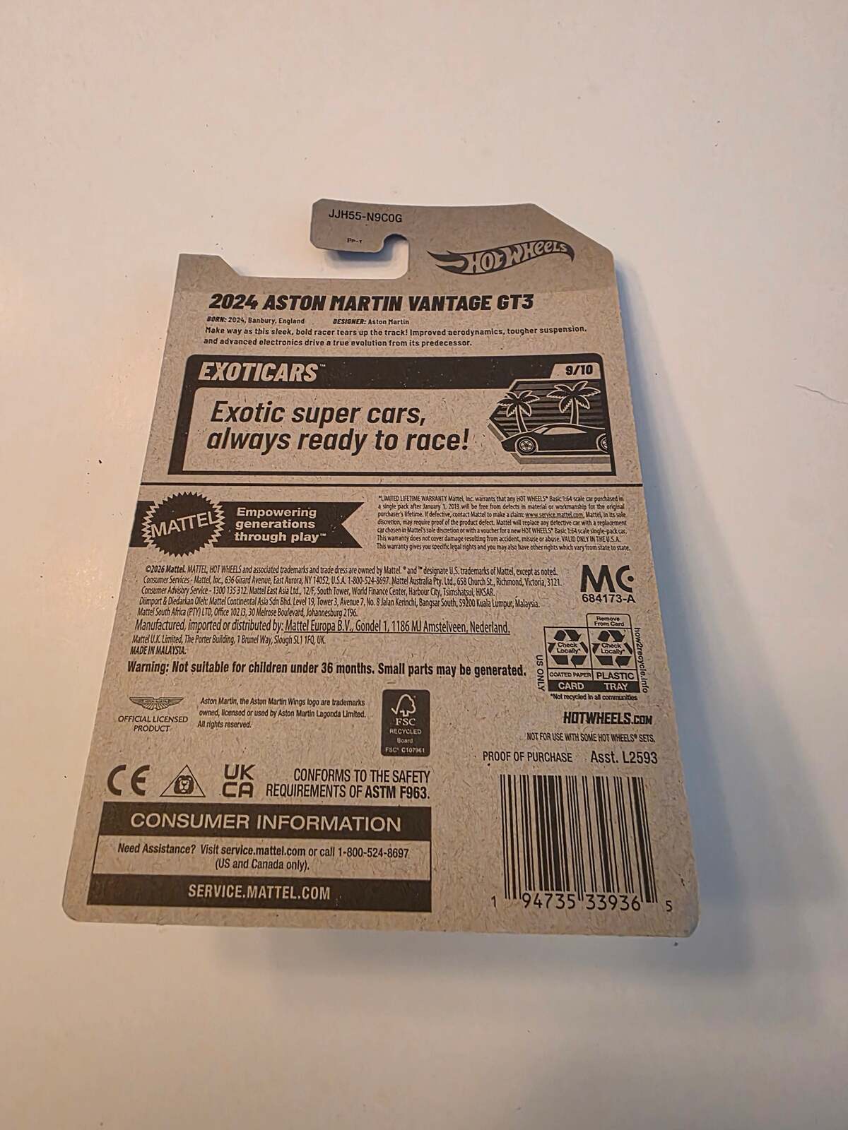 Hot Wheels 2024 Aston Martin Vantage GT3 | Exoticars 9/10 | 125/250