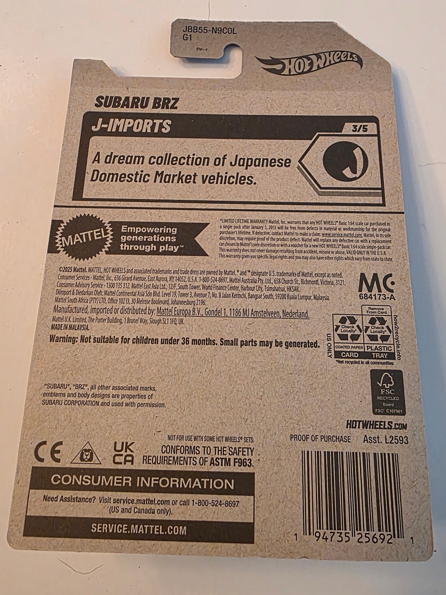 Hot Wheels Subaru BRZ 2025 Mainline J-Imports 48/250 New