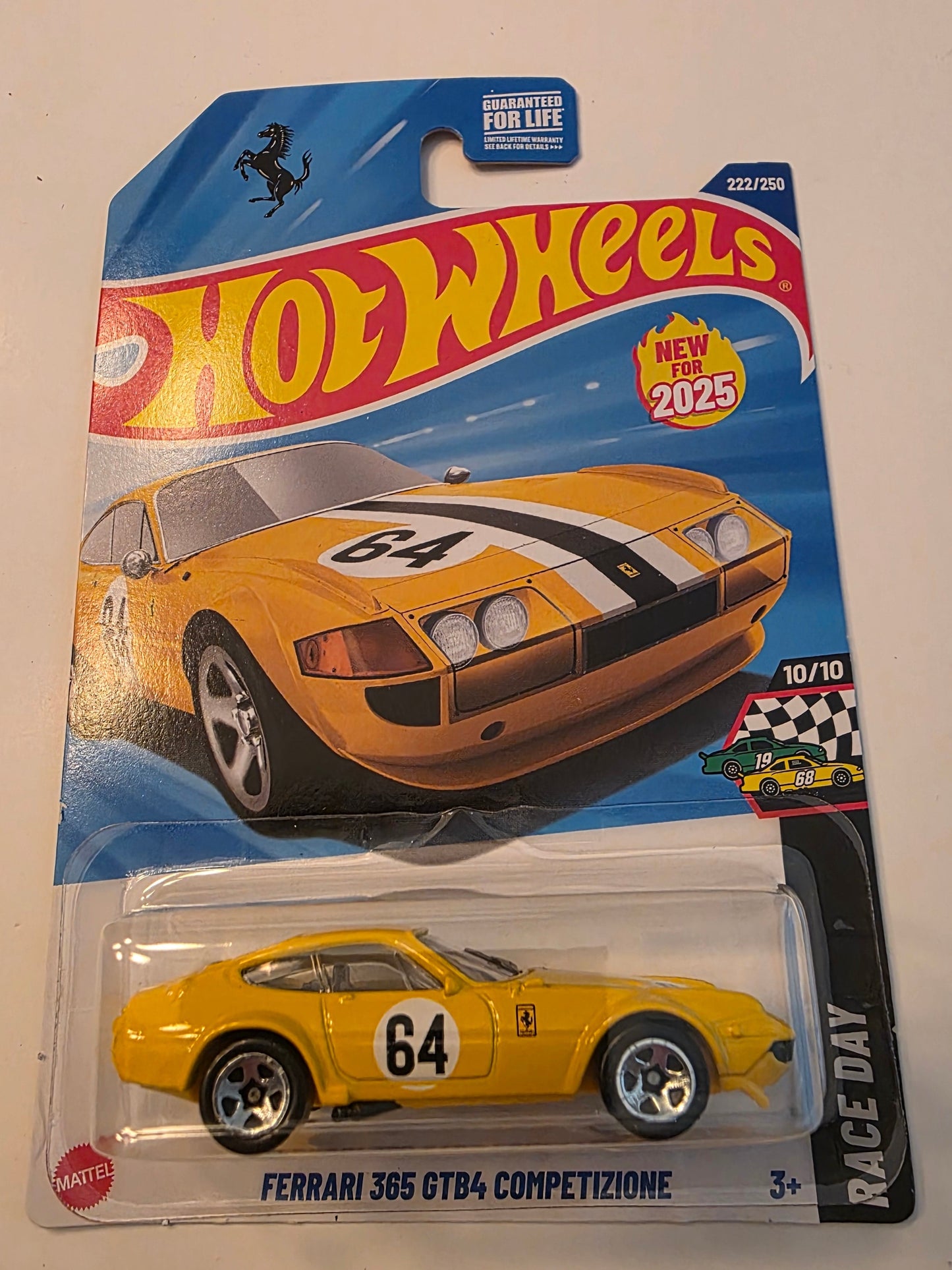 Hot Wheels Ferrari 365 GTB4 Competizione Yellow 2025 Mainline Race Day 222/250 New