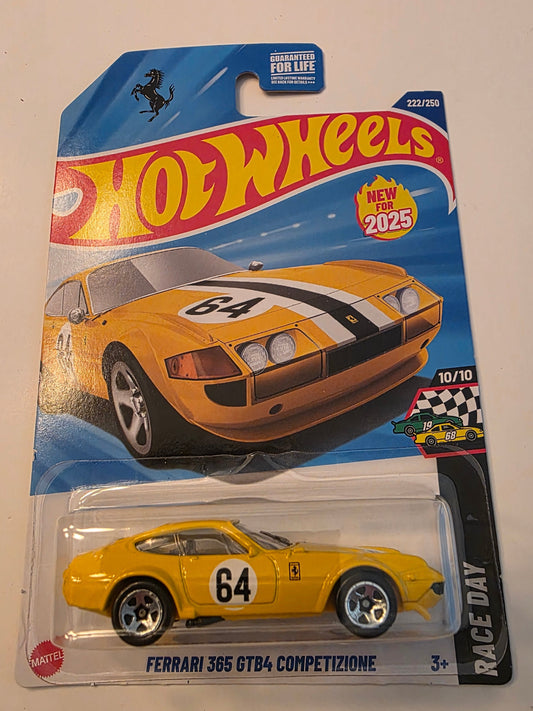 Hot Wheels Ferrari 365 GTB4 Competizione Yellow 2025 Mainline Race Day 222/250 New