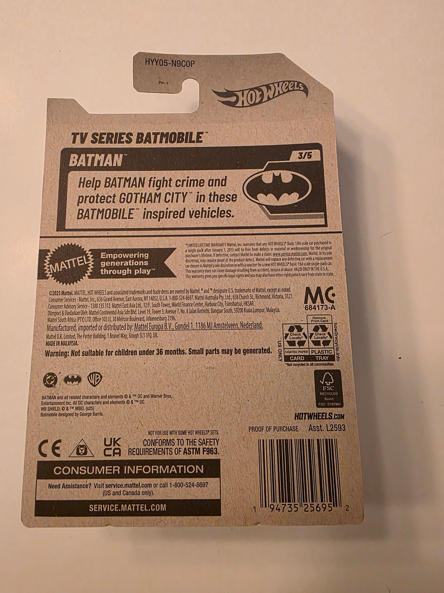 Hot Wheels TV Series Batmobile | Batman 3/5 | 103/250 | 2025 | Showcase Ready