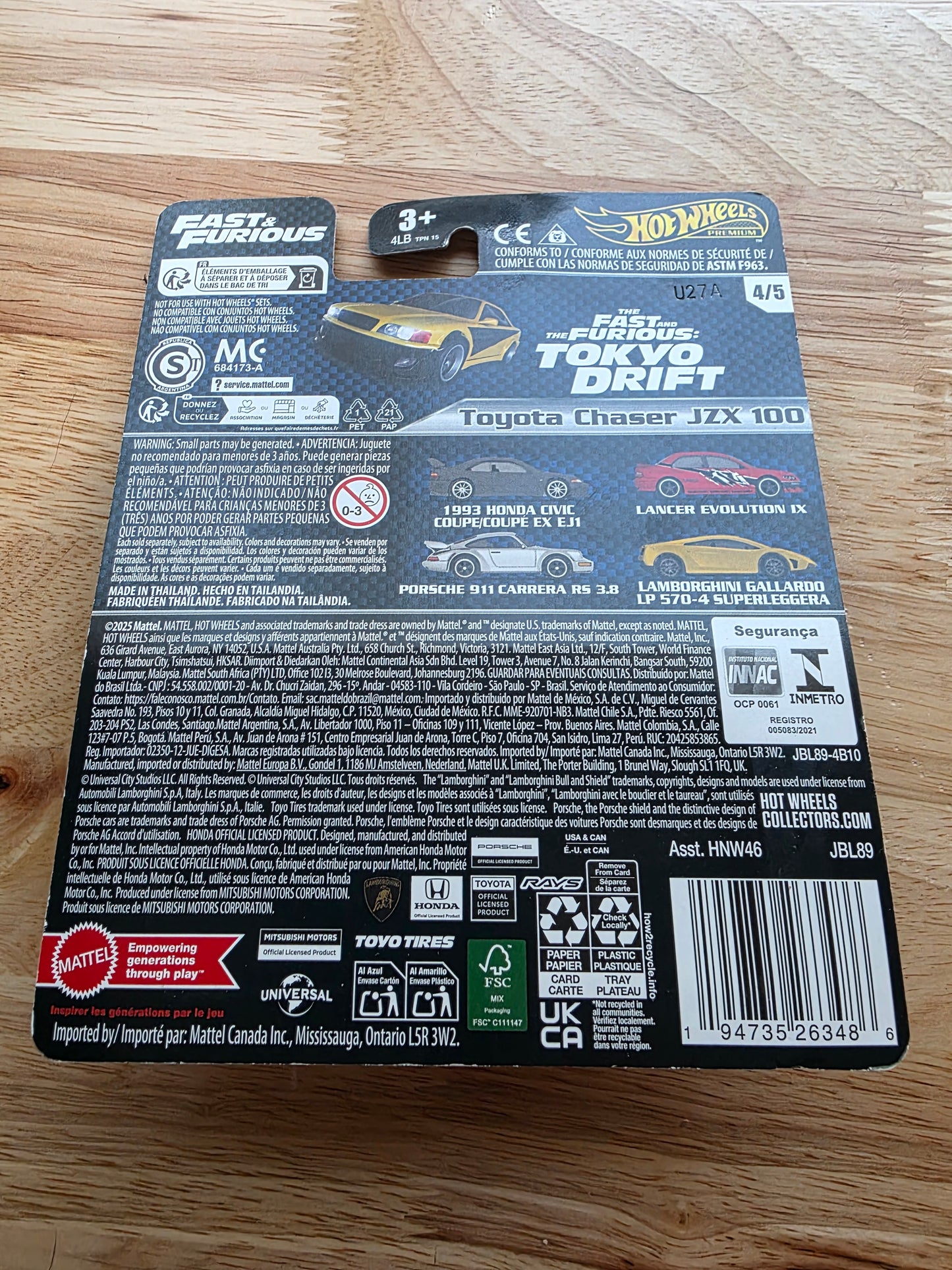 Hot Wheels Toyota Chaser JZX 100 back packaging