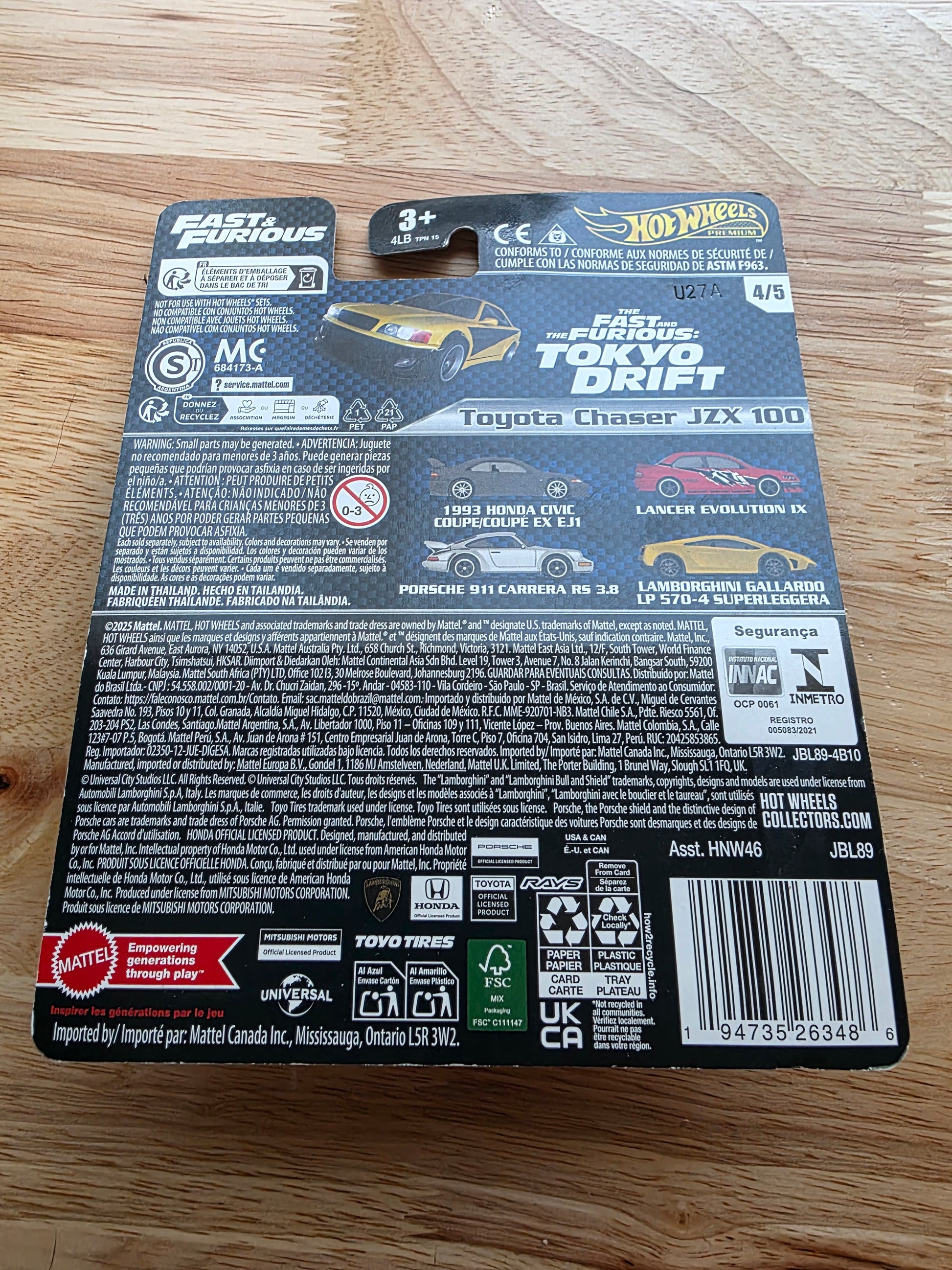 Hot Wheels Toyota Chaser JZX 100 back packaging
