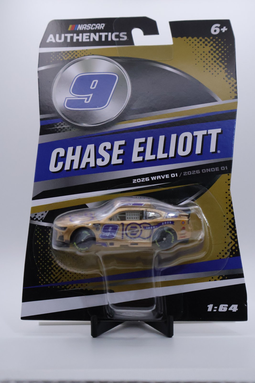 Chase Elliott #9 NAPA 100th Anniversary gold NASCAR Authentics 1:64 diecast, front of card