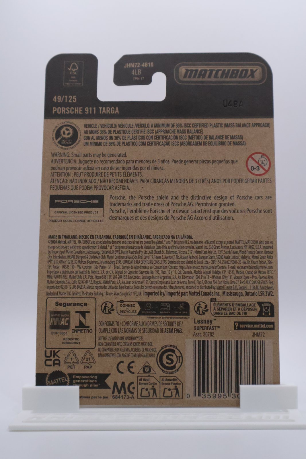 Matchbox Porsche 911 Targa dark green 1:64 diecast, back of card