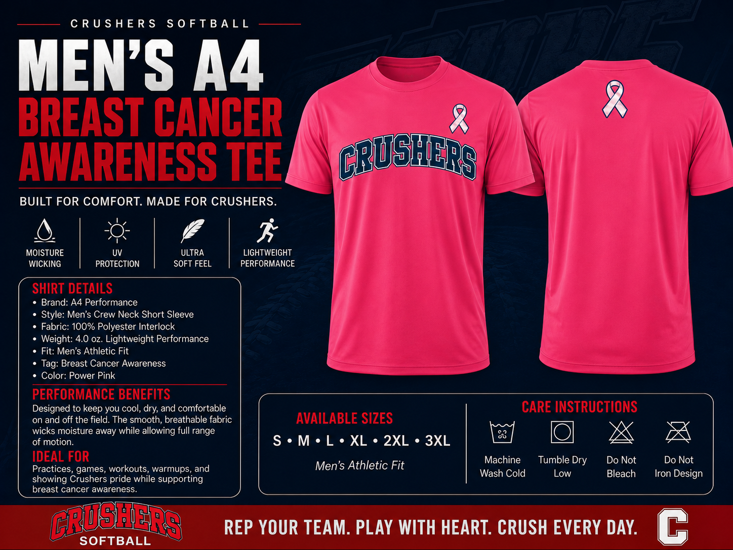 Crushers men's A4 breast cancer awareness performance tee product details