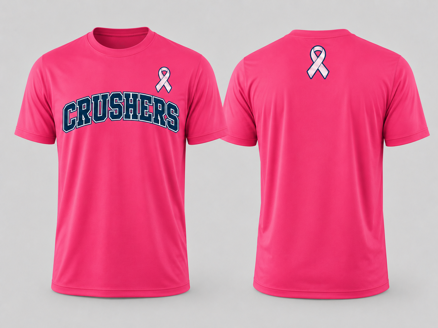 Crushers men's A4 breast cancer awareness tee front and back