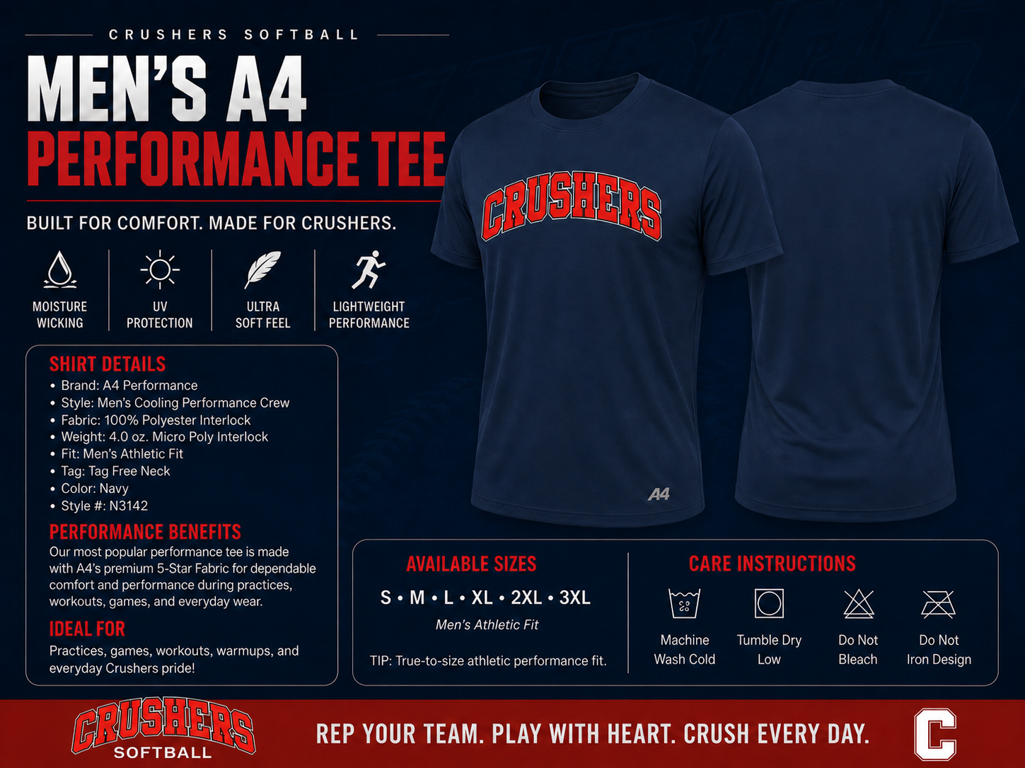 Crushers men's navy A4 performance fan and coaches shirt product details