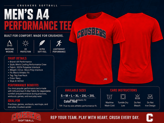 Crushers men's red A4 performance fan and coaches shirt product details