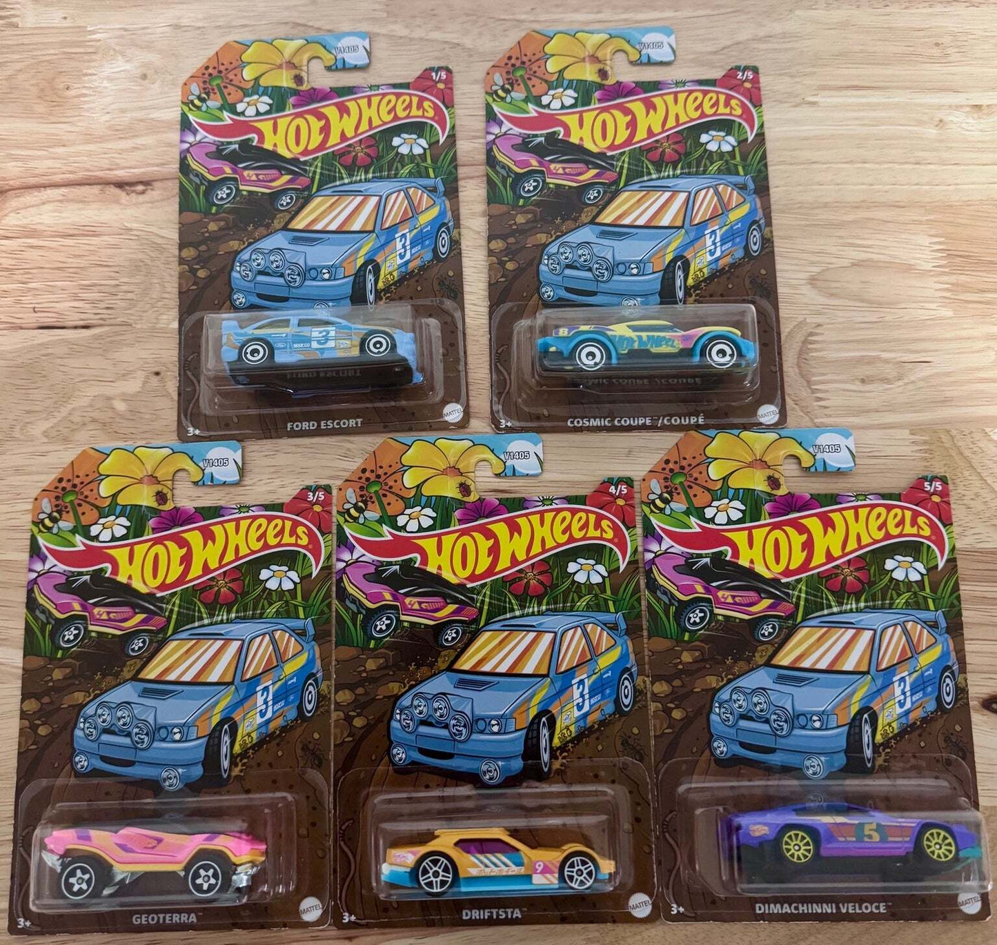 Hot Wheels Wildflowers Complete 5-Car Set w/ 3D Printed Display Rack