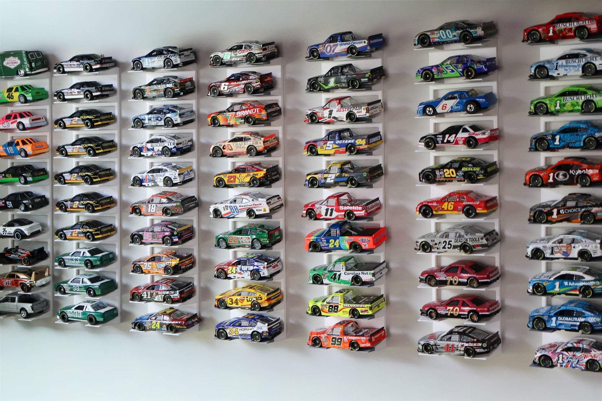 RAM Designz 1/64 scale 10-car NASCAR wall display stands with diecast collection