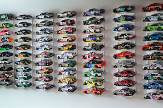 RAM Designz 1/64 scale 10-car NASCAR wall display stands with diecast collection